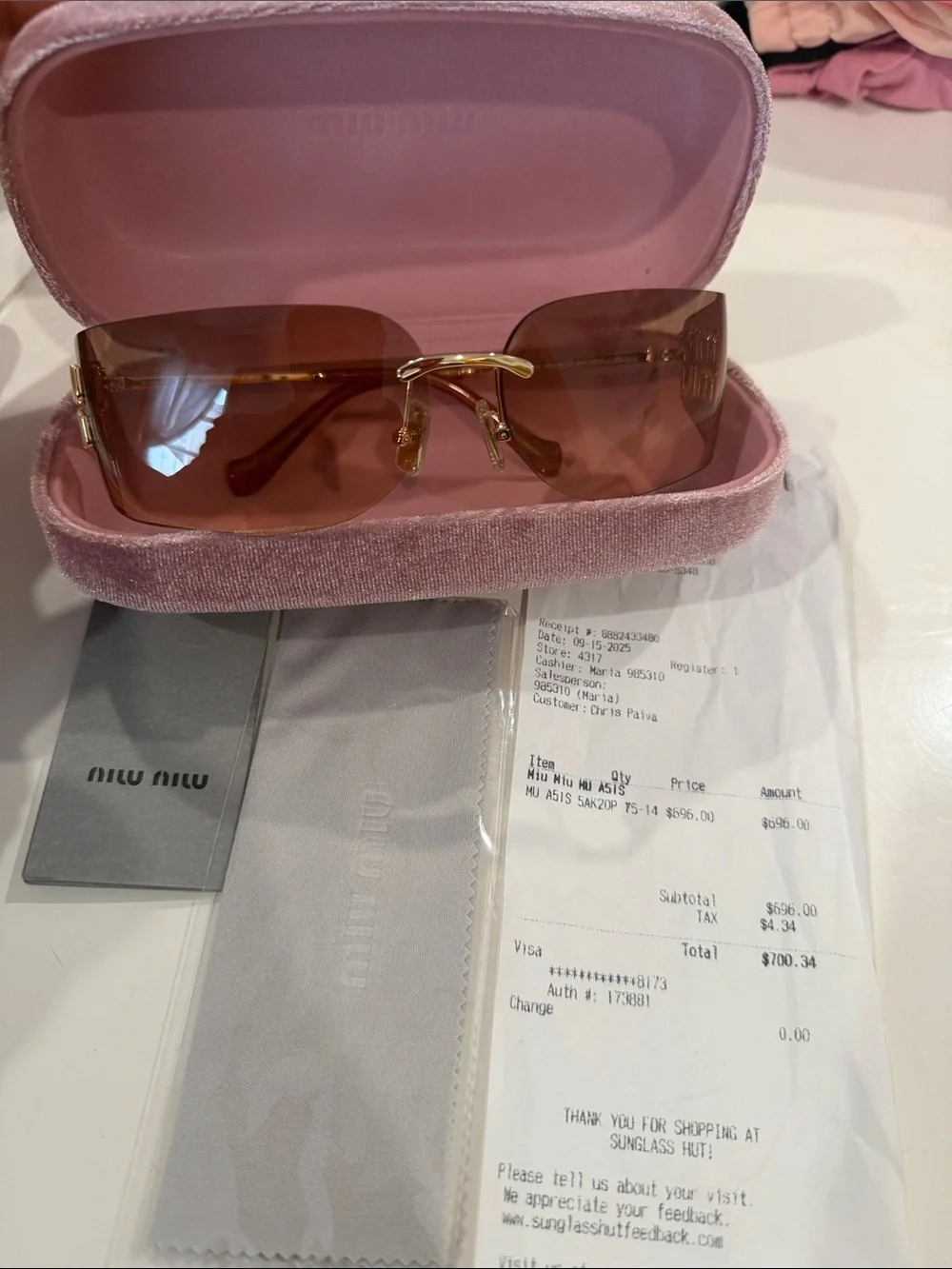 Miu Miu Brown Rimless Sunglasses with Gold Bridge